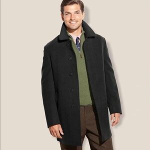 LRL‎ Wool Blend Herringbone Peacoat Overcoat 44R Dark Charcoal Like New